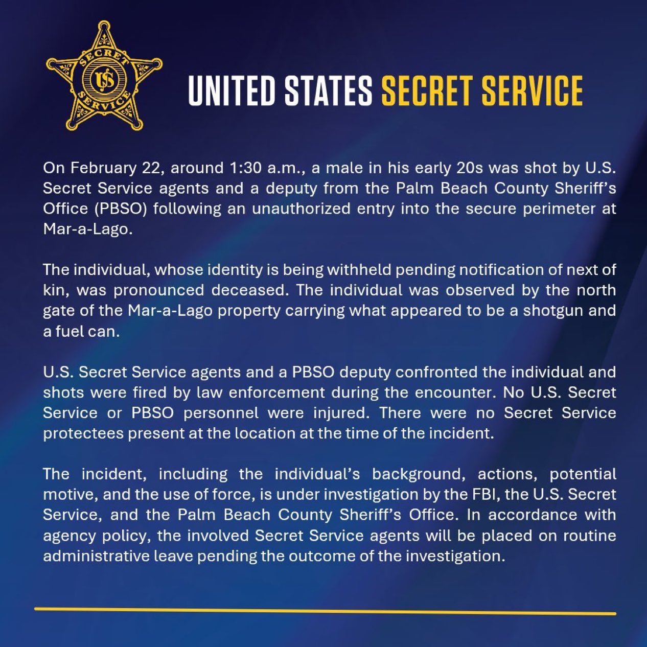 Hombre armado irrumpe en residencia de Trump en Florida; Servicio Secreto lo abatió - comunicado-del-servicio-secreto-sobre-irrupcion-en-casa-de-trump-en-florida