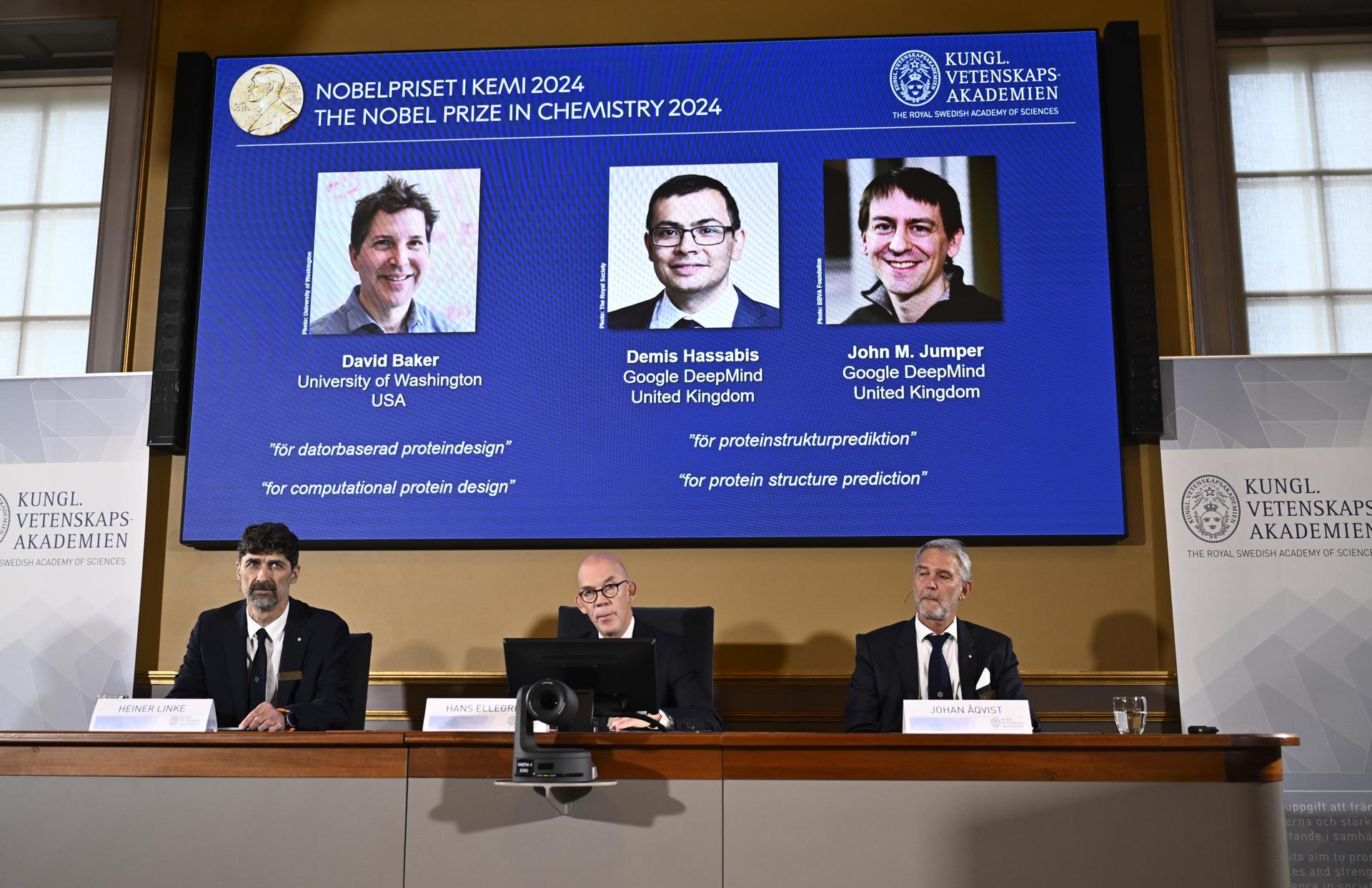 Premio Nobel de Química 2024 para Baker, Hassabis y Jumper por el diseño computacional de proteínas y predicción de su estructura