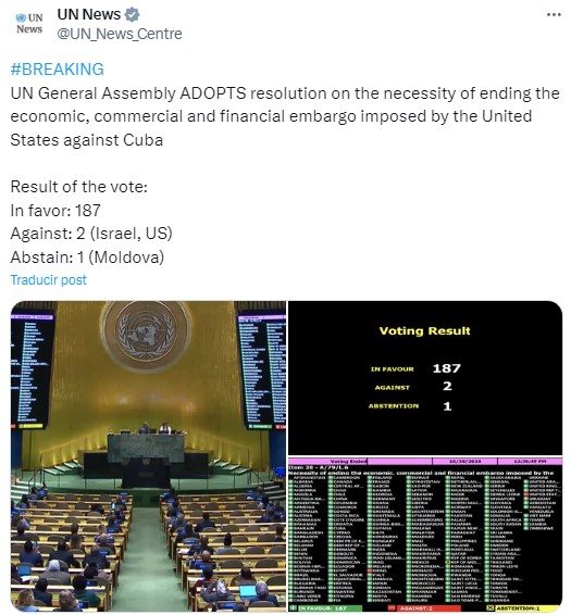 ONU aprueba por abrumadora mayoría pedir levantar embargo de EE.UU. a Cuba - resolucion-de-la-onu-sobre-el-embargo-de-eeuu-a-cuba