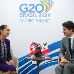 Sheinbaum y Trudeau destacan éxito del T-MEC en reunión bilateral durante el G20