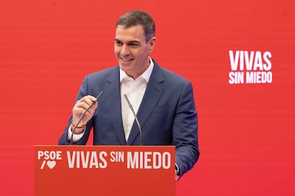 Pedro Sánchez, en el acto organizado por el PSOE por la renovación del Pacto de Estado contra la Violencia de Género.