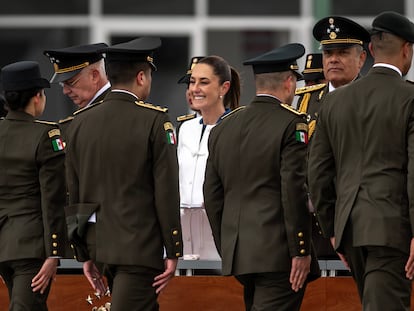 Claudia Sheinbaum en una ceremonia militar en el municipio de Cerralvo, Nuevo León. El 19 de febrero de 2024.