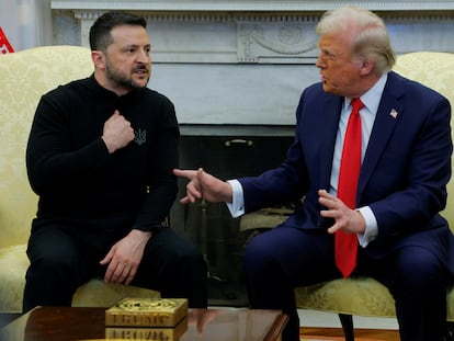 U.S. President Donald Trump meets with Ukrainian President Volodymyr Zelenskiy at the White House in Washington, D.C., U.S., February 28, 2025. REUTERS/Brian Snyder