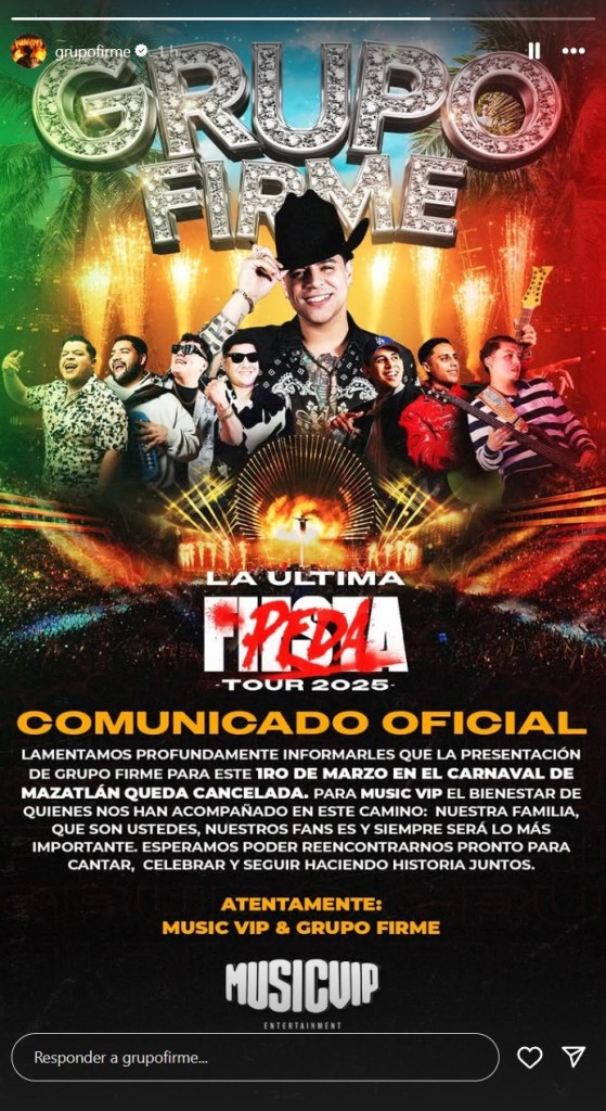 Grupo Firme cancela presentación en el Carnaval de Mazatlán tras presunta narcomanta - grupo-firme-cancela-presentacion-en-el-carnaval-de-mazatlan-tras-narcomanta-559x1024