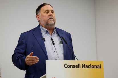 El presidente de ERC, Oriol Junqueras, en un acto de partido el pasado sábado.