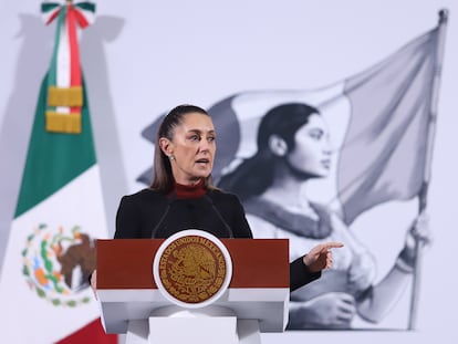 Claudia Sheinbaum durante la rueda matutina en el Palacio Nacional, en Ciudad de México.