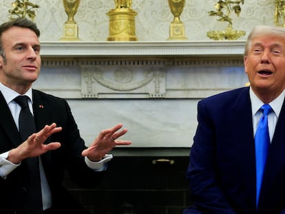 U.S. President Donald Trump meets with French President Emmanuel Macron at the White House in Washington, D.C., U.S., February 24, 2025. REUTERS/Brian Snyder