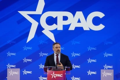 Santiago Abascal, durante su intervención del jueves en una conferencia conservadora en las afueras de Washington.