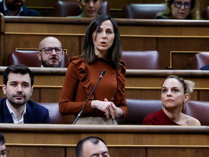 La secretaria general de Podemos, Ione Belarra, el 26 de febrero en la sesión de control al Gobierno en el Congreso.