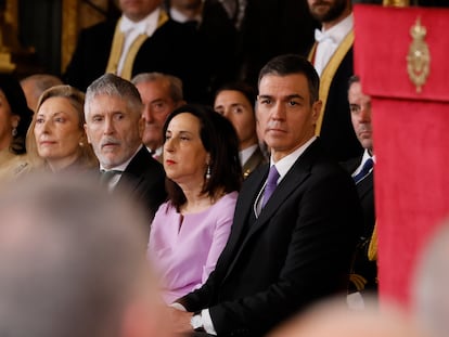 De derecha a izquierda, Pedro Sánchez, Margarita Roles y Fernando Grande-Marlaska, durante la pasada Pascua Militar.