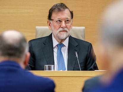 El expresidente del gobierno, Mariano Rajoy, durante su comparecencia en la comisión de Investigación sobre la denominada Operación Cataluña, este miércoles.