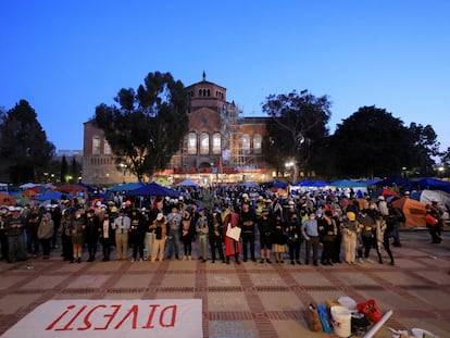 Protesta propalestina en el campus de la Universidad de California, en mayo de 2024.