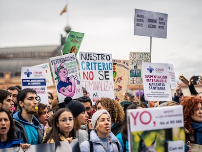 Concentración de veterinarios este miércoles frente al Ministerio de Agricultura.