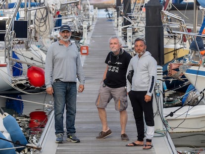 Antonio Pérez, Nin y José Juan Santos, este jueves en el Muelle Deportivo de Las Palmas de Gran Canaria.