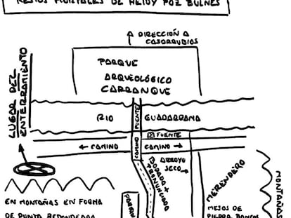 Croquis que incluye César Román en un escrito en el que detalla la localización de los restos de su pareja, asesinada en 2018.