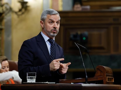 Juan Bravo, durante su intervención en la sesión de control al Gobierno el 26 de febrero en el Congreso.