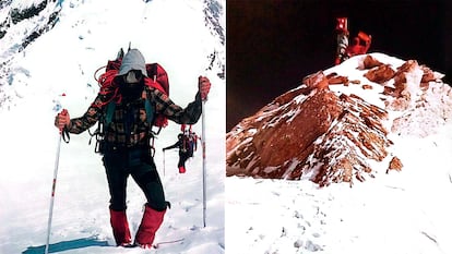 e55joxrgmbfovb65r54vu2jkzm A la izquierda, Gerardo Blázquez en 1975 en el Manaslu. A la derecha, el sherpa Sona Wolang y Jerónimo López en la cima.