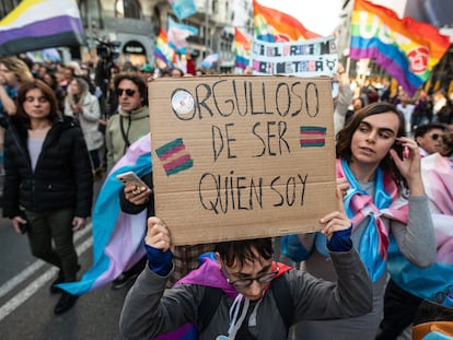 l3z3bc323vht5ohp5jrhbvpuiy Manifestación en marzo de 2025 por el día de la visibilidad trans, en Madrid.