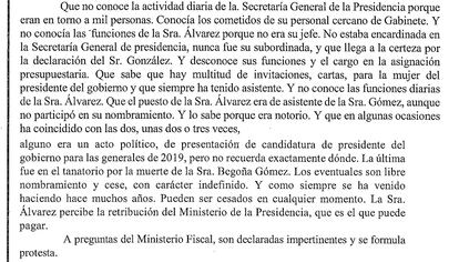 byj4vlspu5cnlihfkzt3qmyxxa Extracto de la exposición razonada del juez Juan Carlos Peinado en el que se refiere erróneamente a la muerte de Begoña Gómez, esposa del presidente del Gobierno.