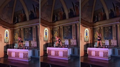 Capturas de Ane Lindane simulando la masturbación con un crucifijo subida al altar de una iglesia sin desacralizar.
