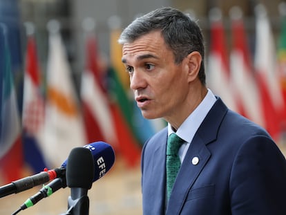 El presidente del Gobierno, Pedro Sánchez, hoy en Bruselas a su llegada al Consejo Europeo.