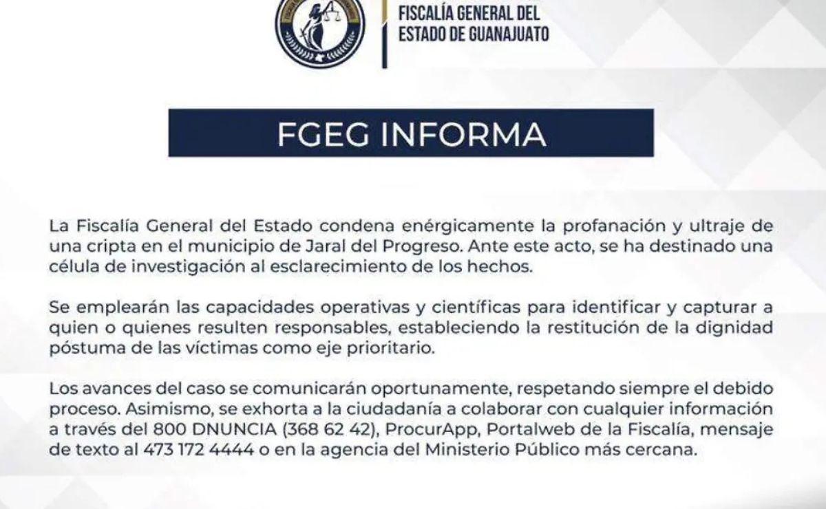 Reportan profanación de tumba en Guanajuato; municipio niega el hecho - comunicado-sobre-presunta-profanacion-de-tumba-atribuido-a-la-fge-guanajuato