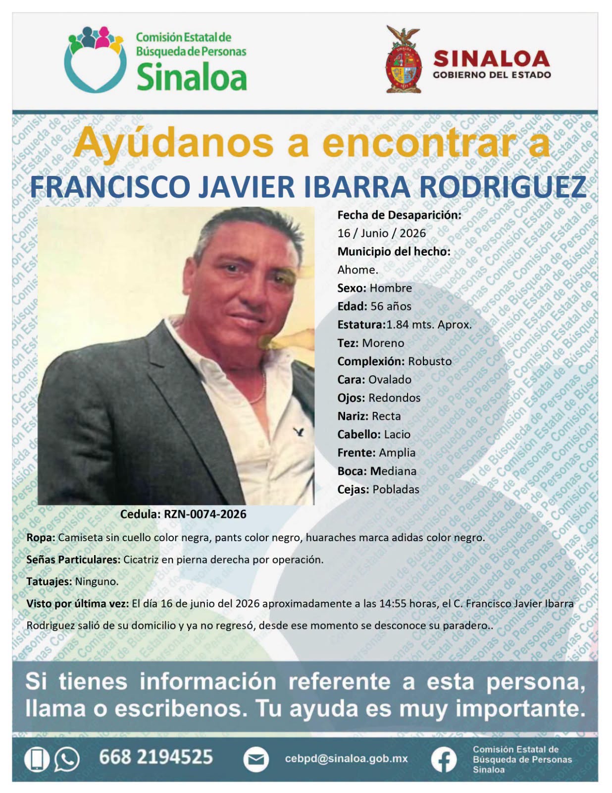 Desaparece el abogado Francisco Ibarra en Sinaloa; "Devuélvanmelo con vida", pide su hija - ficha-de-busqueda-de-francisco-javier-ibarra-rodriguez