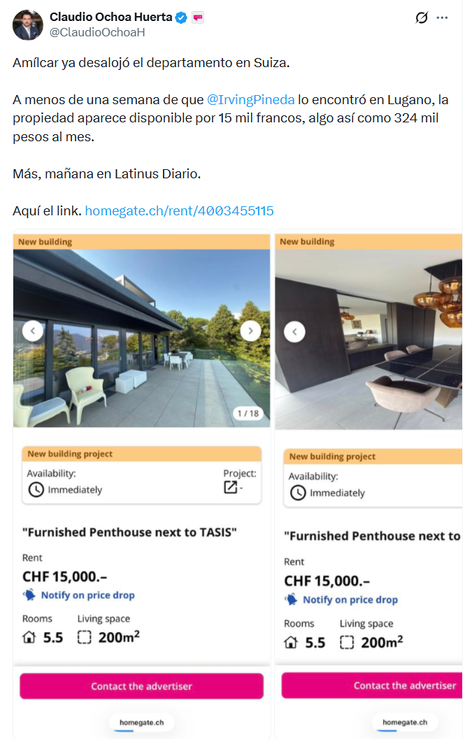 Amílcar Olán abandona departamento de lujo en Suiza tras ser localizado por periodista - amilcar-olan-abandona-departamento-en-lugano-suiza-por-claudio-ochoa