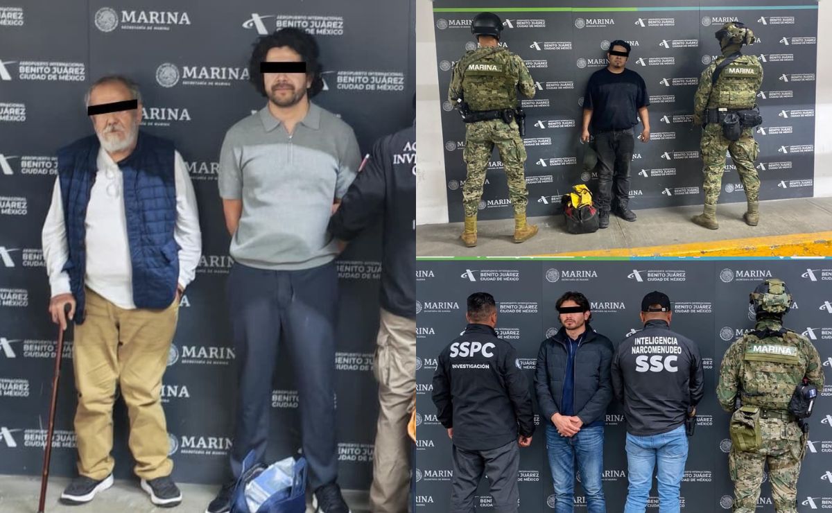 Decomisan 47 kilos de cocaína y metanfetamina en el AICM; tenían como destino España y Corea del Sur - detenidos-en-el-aicm-en-posesion-de-droga