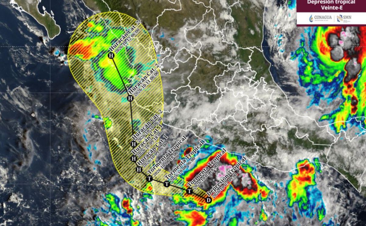 Surge la depresión tropical Veinte-E en el Pacífico; evolucionaría en el huracán 'Simón' - trayectoria-prevista-de-la-depresion-tropical-veinte-e